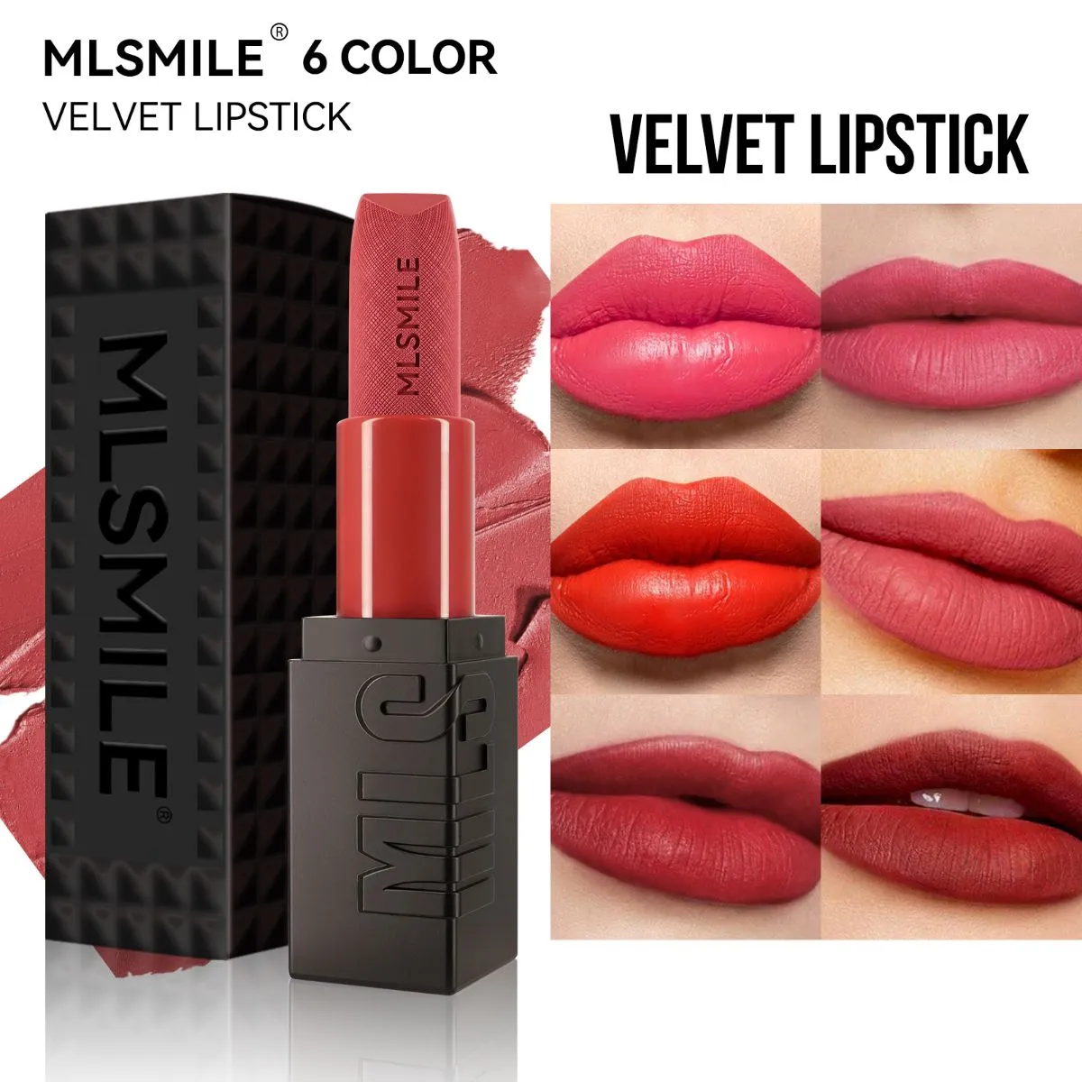 6 Colors Embossed Matte Lipstick Set – Velvet Nude Lip Color, Moisturizing Long-Lasting Highly Pigmented Lipstick, Natural Makeup Gift